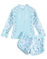 Girls Swimming Costume Padded Bras Long Sleeve Kid Swimsuit Two Pieces Swimming Suit Girl Swimwear with Swim Short 8-12 Years