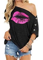 Dressmine Womens Summer Off Shoulder Top Batwing Short Sleeve Shirts Sexy Loose Button Down Blouse
