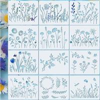 LynixTrade 12Pcs Stencils for Crafts Reusable, Nature Flower Stencils for Fabric Painting, Floral Leaves & Flower Drawing Templates for Painting on Wood Canvas DIY Art Card Window Wall Decor