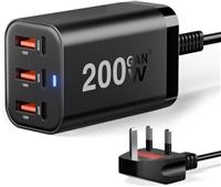 200W USB C Fast Charger 6-Port GaN III USB Charging Station PD 100W 65W Laptop Desktop Charger Compatible with MacBook Pro/Air,Steam Deck,Dell XPS,iPhone 16 Pro/15,Galaxy S24/S23/Switch 2