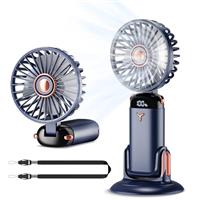 GEMWON Handheld Fan Portable, Mini USB Rechargeable Fans with Lanyard and Detachable Base,4000mAH Battery Operated Electric Foldable Desk Desktop Fan with 5 Speed for Home Office Travel White