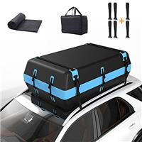 Hodozzy Car Roof Bag, 21 Cubic Feet Waterproof and Sunscreen Soft Rooftop Cargo Carrier for Cars with or Without Racks,with Anti-Slip Mat + Portable Storage Bag+6 Door Hooks+8 Reinforced Straps