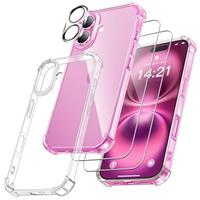 FLLAO 4 in 1 Phone Case Compatible with iPhone 16 Case with 2 Screen Protector and 1 Camera Lens Protector, Slim Soft TPU Shockproof Anti-Scratch iPhone 16 Phone Case Silicone Clear