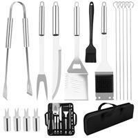 BBQ Accessories, 15pcs Stainless Steel BBQ Utensil Set with Storage Bag, BBQ Tool Set, Professional Grill Utensils Set Gifts for Men Camping Picnics Family Barbecues