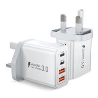 USB C Plug Fast Charger 40W 4 Port with Dual PD 3.0 & QC Multi Phone Charger Adapter UK Wall Mains Plug for iPhone 16 15 14 13 12 11 Pro Max X XR XS 8 7 6 6S Plus 5 5S SE,iPad,AirPods,Samsung