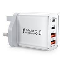 USB C Plug Fast Charger 40W 4 Port with Dual PD 3.0 & QC Multi Phone Charger Adapter UK Wall Mains Plug for iPhone 16 15 14 13 12 11 Pro Max X XR XS 8 7 6 6S Plus 5 5S SE,iPad,AirPods,Samsung