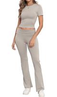 IWOLLENCE Loungewear Sets for Women UK Two Piece Outfit Short Sleeve Crop Top and High Elastic Waist Wide Leg Trousers Co Ord Set
