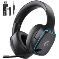 Wireless Gaming Headset, Gaming headphone for PS4 PS5 PC Switch Mac, 2.4GHz USB Wireless Headset with Microphone Noise Reduction, Bluetooth 5.3, 7.1 Surround Sound, 70H Battery, RGB Light Up-Pink