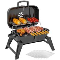 Outsunny Charcoal Barbecue Grill Folding BBQ Grill with 1232 cm Cooking Area, Adjustable Vent, Thermometer, Handles for Camping Picnic