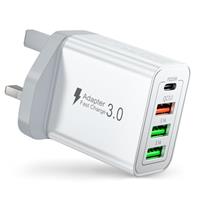 2-Pack USB C Plug Fast Charge, 40W 4-Port USB C Charger Plug UK, 20W PD Power Adapter + QC 3.0 + Dual USB, Mutil Type C Charging Plug for iPhone Series, Samsung, iPad, Small Fan, Bluetooth Speaker