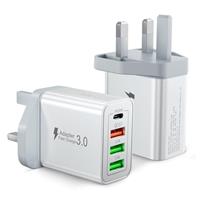 USB C Plug, 40W 4-Port Fast Charger Plug UK, USB C Charger with 20W PD Power Adapter+QC 3.0+Dual USB, Multi Mains Wall Charger Type C Charging Plug for iPhone Series, Samsung, iPad, AirPods,Watch, PS5