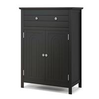 COSTWAY Bathroom Floor Cabinet, Freestanding Storage Cupboard with Drawer, Double Door and Adjustable Shelf, Wooden Bathroom Unit Side Cabinet for Living Room Hallway, 60x30x80cm