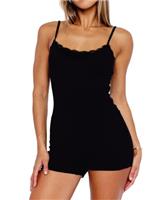 Dressmine Womens One Piece Short Pyjamas Spaghetti Straps Romper Summer U Neck Sleeveless Lace Tops Sleepwear Nightwear