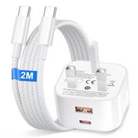 iPhone 15 16 Fast Charger, 20W Dual Port USB Charger Plug with USB C Cable 2M for iPhone 16/16 Plus/16 15 Pro Max/15/15 Plus/iPad, UK Wall charger USB C Power Adapter and iPhone Fast Charging Cable