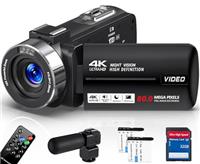 Delmodes Camcorder 80MP 4K Video Camera 18X Digital Zoom Vlogging Camera for YouTube IR Night Vision 3.0" IPS Screen Camcorder with 32GB SD Card, Microphone, Remote Control and 2 Batteries