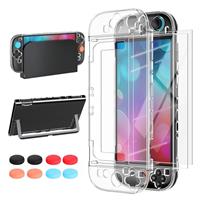 Hard Protective Case for Nintendo Switch 2(2025) with 2 Screen Protectors, Dockable Clear Crystal PC Cover Accessories Compatible with Switch 2 Console & JoyCon Controller with 8 Thumb Grip Caps