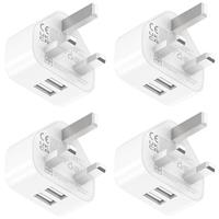 Baokuan USB Plug UK Charger Adaptor - 2.1A 5V Dual Port Plug for iphone 16 15 14 13 12 11 XS Max XR X 8 7 6 6S Plus SE Galaxy Cell Phone 4 Pack 3pin Wall Power Adapter Mains Double Charging Socket