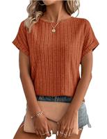 Gemulate Short Sleeve Tops for Women Round Neck Tshirts Blouse Ladies Knit Solid Casual Spring Summer Clothes S-XXL