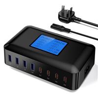 Sanicata 200W USB Charging Station,8 Port USB Charger Hub GaN Desktop Fast Charger for Multiple Devices, LCD Display Multi USB C Block Charger for iPhone 16 15 14 13 Pixel Samsung Galaxy iPad -white