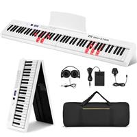 MUSTAR 88 Key Piano Keyboard with Lighted Up Keys, Foldable Electric Piano Keyboard Semi-Weighted, Portable Digital Piano for Beginners, Bluetooth, USB MIDI, Headphones, Case, Sustain Pedal