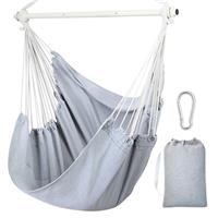 Hanging Chair Cotton Hammock Chair, Ohuhu XL Portable Swing Chair Support Bar Side Pocket for Indoor Outdoor Patio, Max Weight 150kg