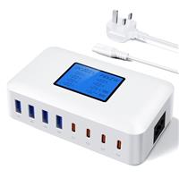 Sanicata 200W USB Charging Station,8 Port USB Charger Hub GaN Desktop Fast Charger for Multiple Devices, LCD Display Multi USB C Block Charger for iPhone 16 15 14 13 Pixel Samsung Galaxy iPad -white