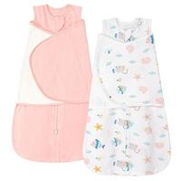 ZIGJOY Newborn Sleeping Bag 1.0 TOG 2 Pack Swaddle Wrap Baby Swaddle Sleeping Bag 100% Cotton Baby Wearable Blanket for New born Infant Boy Girl Grows 0-6-12 Months