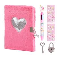 ENYILEE Cute Diary with Lock for Girls,Cute Plush Journal Notebook Set for Kid with Stickers,Fluffy Secret Notebook for Writing and Drawing Gifts for Girls ages 6-8