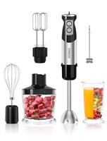 NMNGB 6 in 1 Hand Immersion Blender, 1000W 12 Speed Handheld Blender with 600ml Beaker, 500ml Chopper, Egg Whisk, Milk Frother, Stainless Steel Blades
