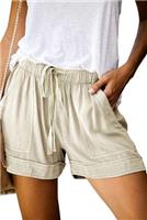 comefohome Shorts Womens UK Summer Drawstring Cotton Elastic Waist Solid Color Casual Shorts with Pockets