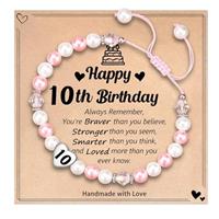 LynixTrade Gifts for 10 Year Old Girls Adjustable Pink White Pearl Bracelet for Sister Friends Daughter Granddaughter Niece Girls Birthday Decoration Gifts for 10 Year Old with Card