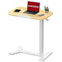 SANODESK Standing Desk Height Adjustable Overbed Bedside Table with Hidden Casters, Pneumatic Mobile Laptop Computer Standing Desk Cart with Tray, Hospital and Home Use