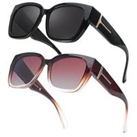 Myiaur 2 Pack Over Glasses Sunglasses for Women Polarised Oversized Frame Sun Glasses with UV400 Protection, Driving & Outdoor