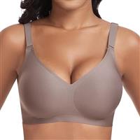 Cavotor Women Seamless Bra Non Wired Push Up Support Bras for Saggy Breasts Wireless T Shirt Soft Comfort Ladies V Neck Padded Bralettes with Extender