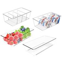 AIYULONG Plastic Storage boxes with 3 Dividers - kitchen storage & organisation fridge organisers, cupboard organiser