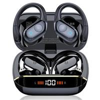 Qecnato Wireless Earbuds, 75H Bluetooth 5.4 Headphones, Sport Wireless Earphones with 4 ENC Mic, Stereo Bass, IP7, Bluetooth Earbuds with Earhooks for Workout/Running/Work, Dual LED Display Ear buds