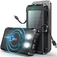 Magnetic Solar Power Bank 20000mAh Wireless Portable Solar Charger 22.5W USB C PD QC 3.0 Fast Charging Camping External Battery Pack 5 Output 3 Input,with 2 LED Flashlight for Travel Outdoor (black)