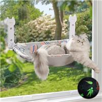 HiPetpy Cat Window Hammock, Glow in The Dark & Reversible Mat, Window Cats Bed with Upgrade Suction Cups Holds Up to 20kg, Foldable & Cordless Cat Window Perch with Sunken Design