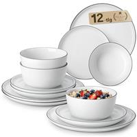 MALACASA 24 Pieces Gourmet Porcelain Dinnerware Sets, Premium Plates and Bowls Set, High-Fired Ceramic Dishes Set for 6, Chip & Scratch Resistant, Microwave Dishwasher Safe, White, Series Lexi