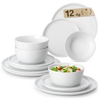 MALACASA 24 Pieces Gourmet Porcelain Dinnerware Sets, Premium Plates and Bowls Set, High-Fired Ceramic Dishes Set for 6, Chip & Scratch Resistant, Microwave Dishwasher Safe, White, Series Lexi