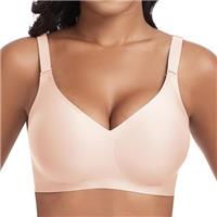 Cavotor Women Seamless Bra Non Wired Push Up Support Bras for Saggy Breasts Wireless T Shirt Soft Comfort Ladies V Neck Padded Bralettes with Extender
