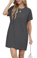GRECERELLE Womens Summer Mini Dress 2025 Casual Soft Short Sleeve Wrinkle-Free Crew Neck T Shirt Shirt A Line Sundress Dresses with Pockets