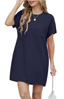 GRECERELLE Womens Summer Mini Dress 2025 Casual Soft Short Sleeve Wrinkle-Free Crew Neck T Shirt Shirt A Line Sundress Dresses with Pockets