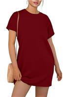 GRECERELLE Womens Summer Mini Dress 2025 Casual Soft Short Sleeve Wrinkle-Free Crew Neck T Shirt Shirt A Line Sundress Dresses with Pockets