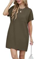 GRECERELLE Womens Summer Mini Dress 2025 Casual Soft Short Sleeve Wrinkle-Free Crew Neck T Shirt Shirt A Line Sundress Dresses with Pockets