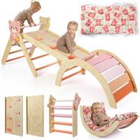 khlerox Climbing Frame with Soft Cushion, 7 in 1 Foldable Indoor Climbing Frame, Montessori Baby Toddler Climbing Toys Indoor, Climber Indoor Set with Arch, Ramp, Ladder