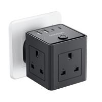 Plug Extension Socket with 4 USB, 3 Way (13A/3250W) Multi Plug Adapter UK, USB Wall Plug Charger, 3 Pin Plug Expander for Home, Office,Travel