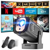 Projector [Auto Focus & 1080P Native & Built-in Apps] 4K Support Auto Correction WiFi 6 Bluetooth 5.4 Air Remote Portable Projector for Bedroom Compatible with HDMI/TV Stick/Memory Stick/Laptop, Black