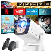 Projector [Auto Focus & 1080P Native & Built-in Apps] 4K Support Auto Correction WiFi 6 Bluetooth 5.4 Air Remote Portable Projector for Bedroom Compatible with HDMI/TV Stick/Memory Stick/Laptop, Black