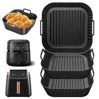 Dzpuhuojz 3pcs 4.7-6.2L Silicone Air Fryer Liner for Philips Airfryer 6.2L (Na230/09; Na332/09), Ninja 6.2L (AF180UKCP AF140UK); Compatible with COSORI 4.7-6.2L, Tefal; Reusable Trays Accessories